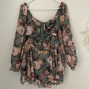 Floral romper with tie front